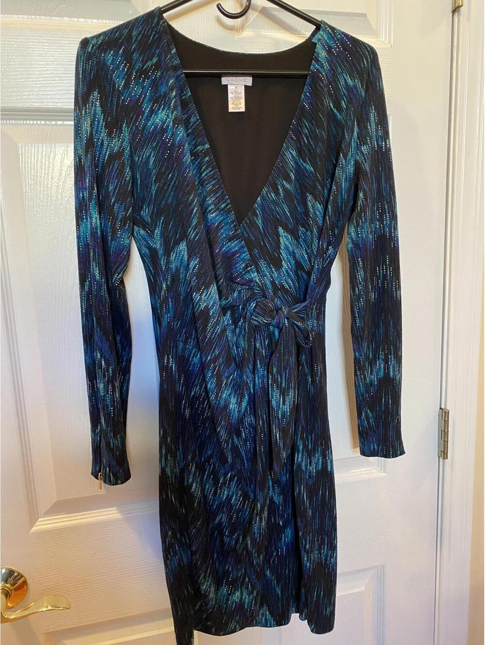 Cache Women's Long Sleeve Wrap Dress with Tie Waist Size Medium
